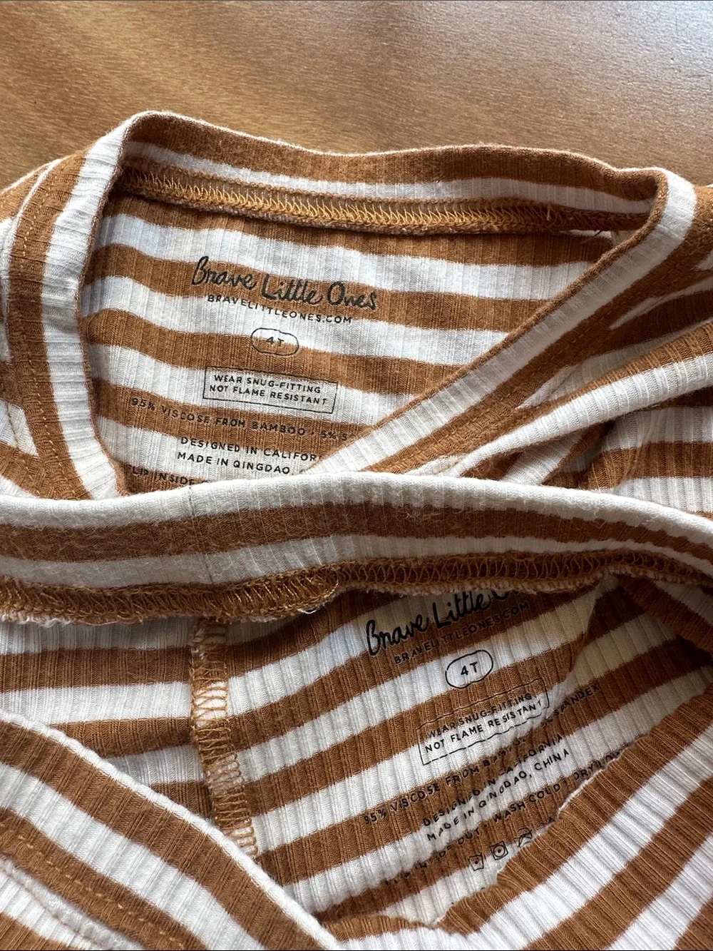 Brave Little Ones Striped Brown White Ribbed Long Sleeve Bamboo Pajama Set 4T